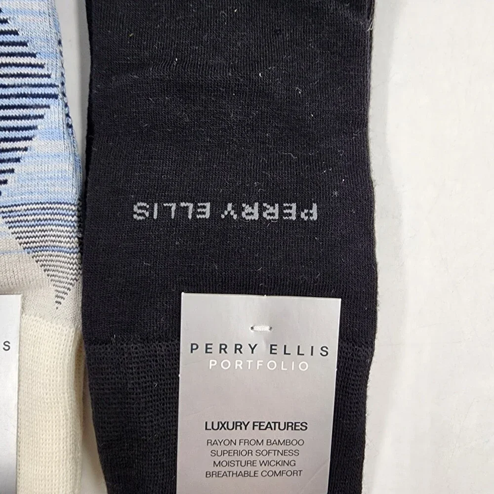 Perry Ellis Moisture-Wicking Diamond Space-Dyed & Logo Crew Socks Men's 7-12~